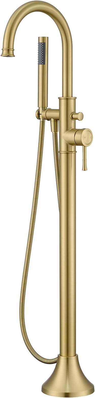 Free Standing Tub Faucet Brushed Gold Freestanding Bathtub Faucet Floor Mount by wowkksanitaryware