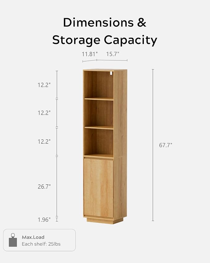 Tall Bathroom Storage Cabinet, Mid Century Modern Freestanding Cabinets - Image 2