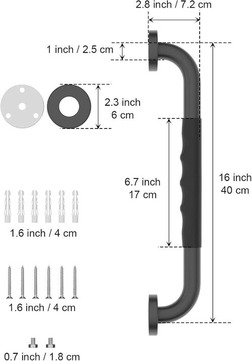 16 Inch Black Shower Grab Bar w/Anti Slip Rubber Grip, Munzong 2 Pack Stainless - Image 2
