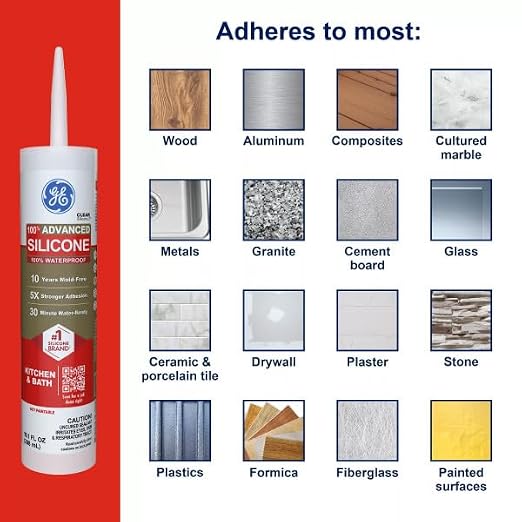 GE Advanced Silicone Caulk for Kitchen & Bathroom, 10 fl oz Cartridge, 1 Pack - Image 5