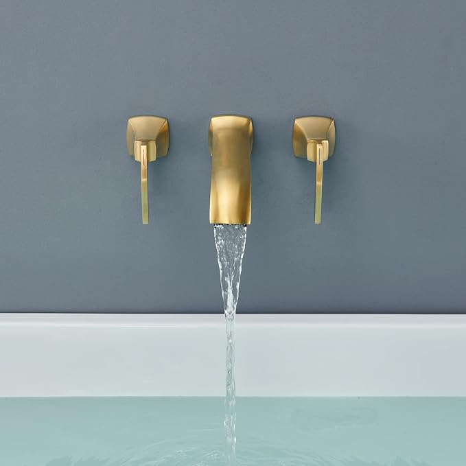 Wall Mount Tub Faucet High Flow Roman Tub Filler Long Spout Reach Brushed Gold - Image 4