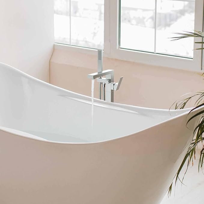 KIBI Cube Chrome Finish Freestanding Bathtub Faucet ‑ Floor‑Mounted Brass Tub - Image 2