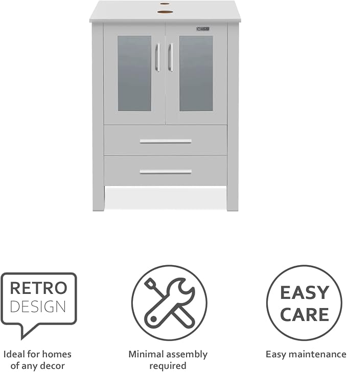 eclife 24" Modern Bathroom Vanity Sink Combo Freestanding Cabinet - Image 5