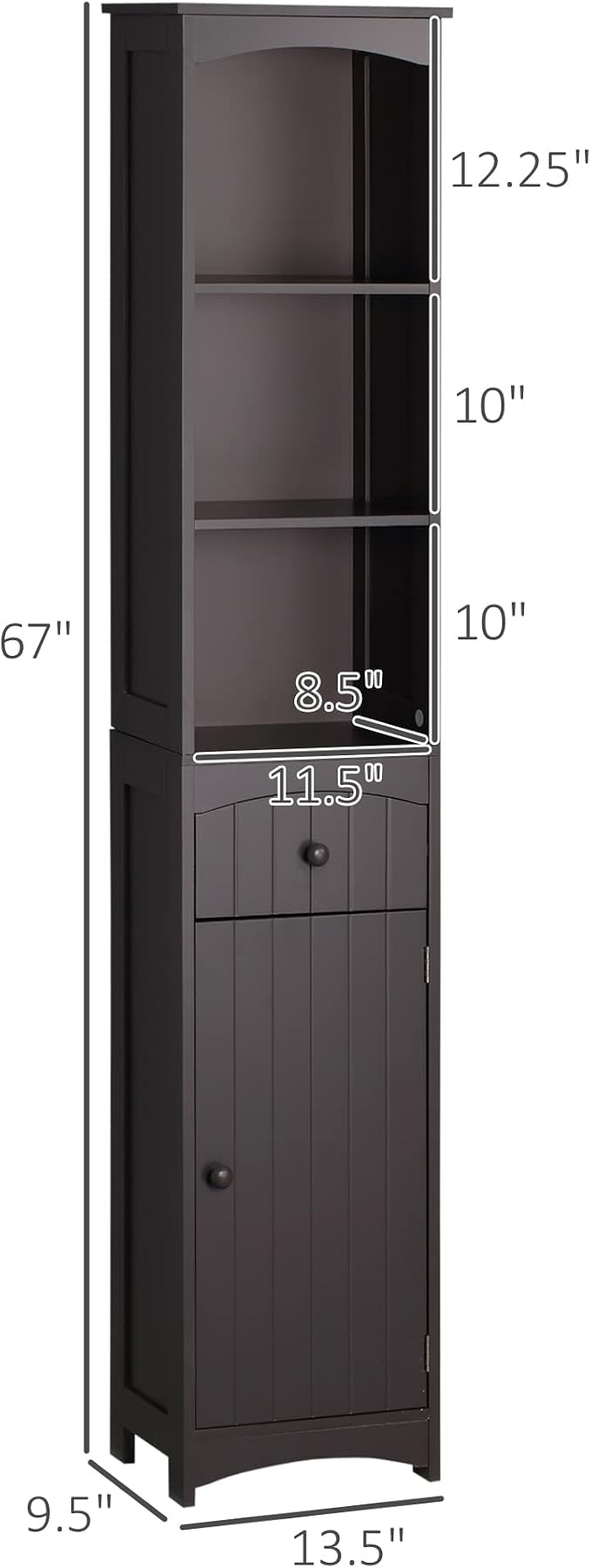 HOMCOM Bathroom Storage Cabinet, Free Standing Bathroom Storage Unit, Tall - Image 3