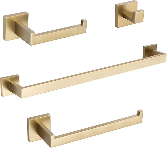 TURS Brushed Gold 4-Pieces Bathroom Hardware Set Towel Bar Set Include 16 Inch by TURS