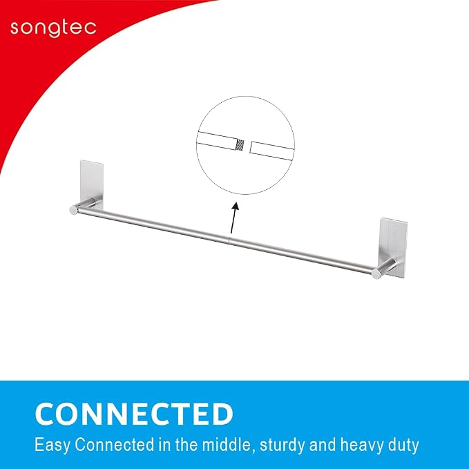 Adhesive Bath Towel Bar 24-inch, No Drill Stick On Towel Rack, Easy Install - Image 7