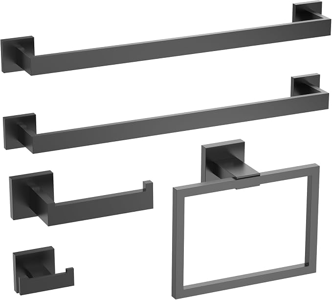 Matte Black 5-Piece Bathroom Hardware Set， INDARE Towel Rack - Image 9