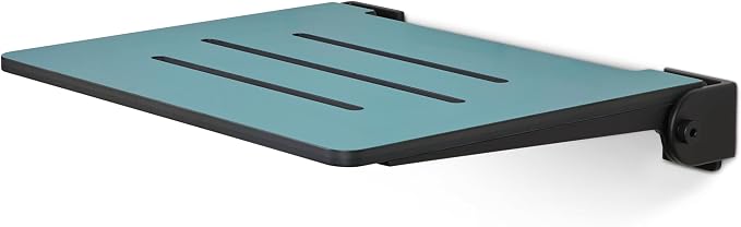 18 inch Silhouette Slimline Folding Wall Mount Shower Bench Seat, Teal Seat - Image 3