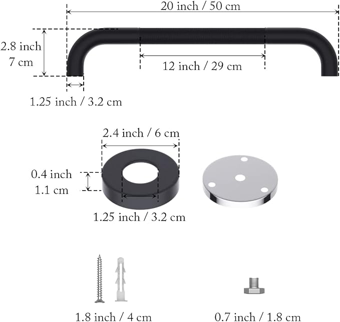 20 Inch Anti Slip Shower Grab Bar Oil Rubbed Black 1.25" Diameter, Munzong - Image 2