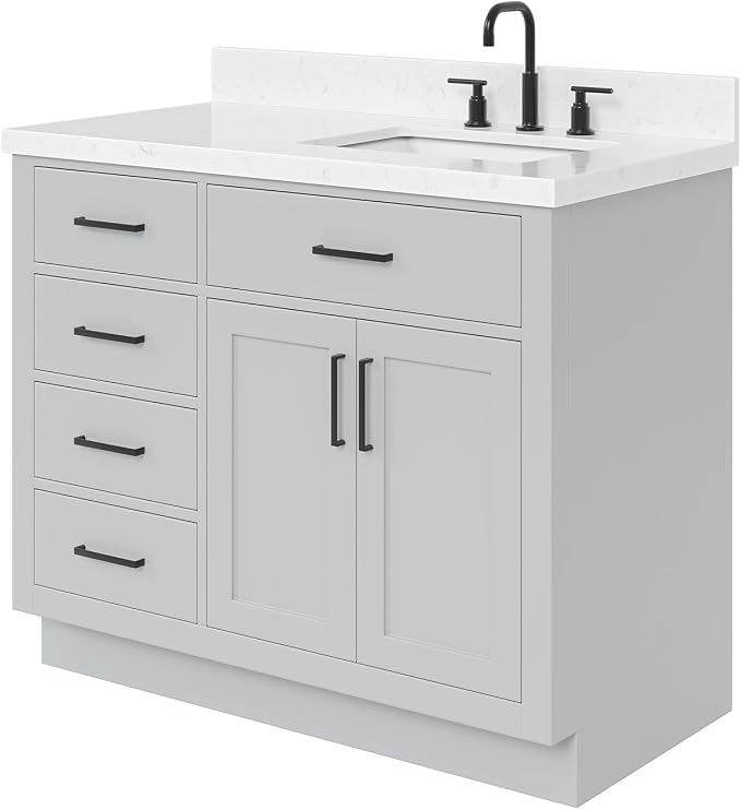 ARIEL Hepburn 42 Inch Single Sink Bathroom Vanity in Gray, 1.5" Edge Carrara - Image 8