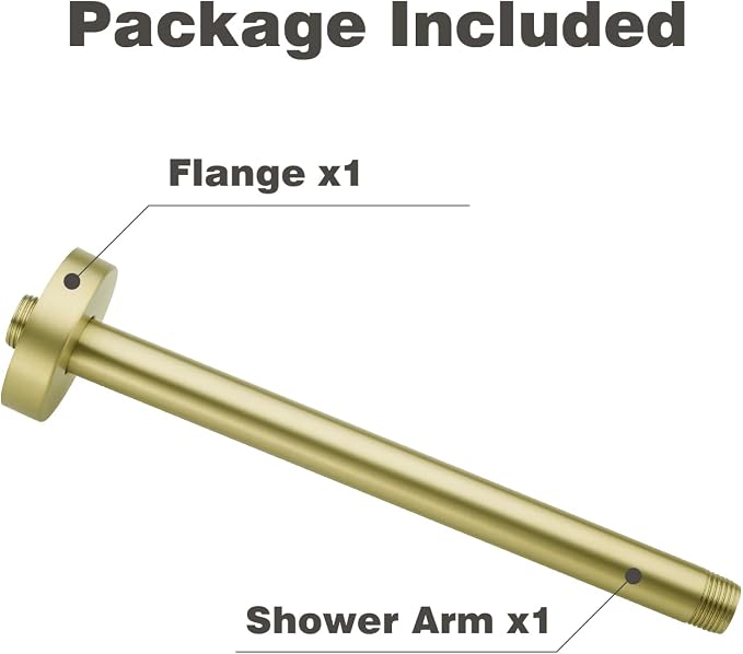 10 Inches Ceiling Mount Shower Arm and Flange, Brushed Gold - Image 7