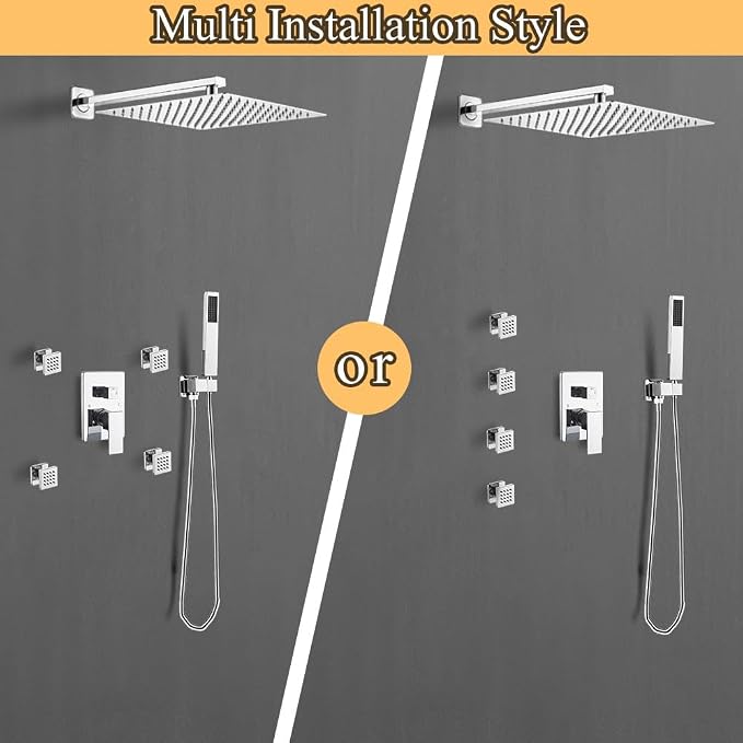 Shower Faucet Set with Body Jets 10 Inch Polished Chrome Shower Head Handheld - Image 2