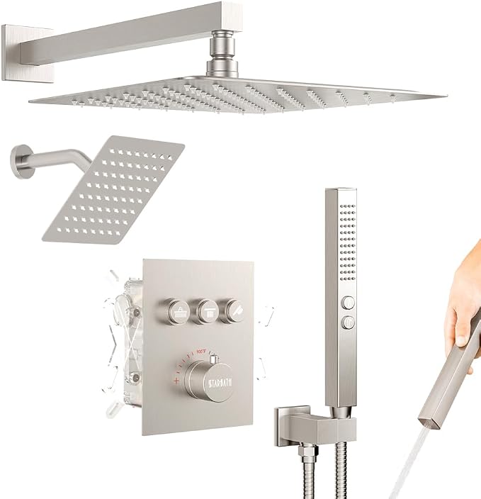 Thermostatic Shower System Brushed Nickel, STARBATH Shower Faucets Sets 12+ 6" by STARBATH