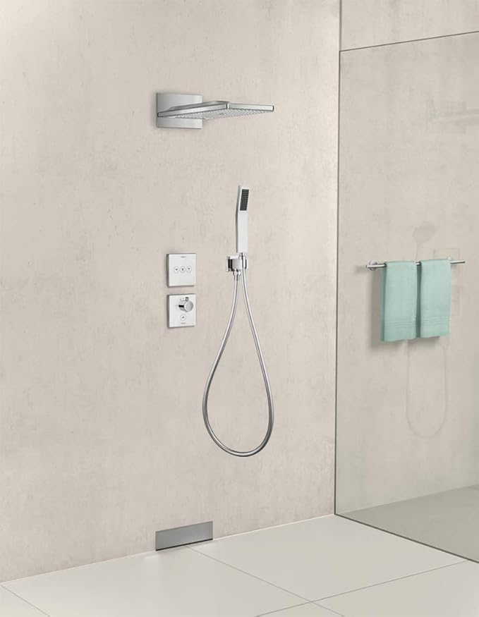 Chrome Wall Supply Elbow with Hand Shower Holder, Keymark Brass Square - Image 7