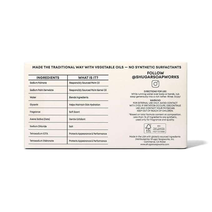 Shugar Soapworks Oatmeal & Eucalyptus 5 oz Beauty Bar Soap 8-Pack | Plant-Based - Image 11
