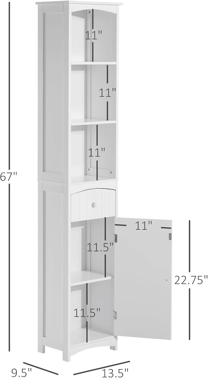 HOMCOM Bathroom Storage Cabinet, Free Standing Bathroom Storage Unit, Tall - Image 3