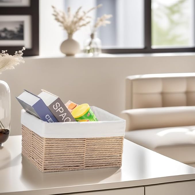 GYASVWU Hand-Woven Paper Rope Storage Baskets, Rectangular Wicker Baskets - Image 5