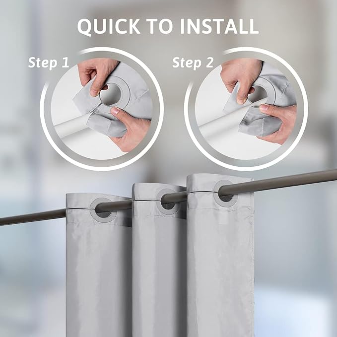 Furlinic No Hook Extra Wide Shower Curtain, Polyester Fabric Shower Curtain - Image 2