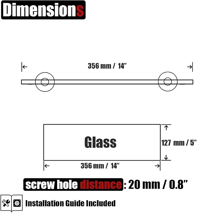 JQK Bathroom Glass Shelf, Tempered Glass Shower Storage 14 by 5 inches - Image 3
