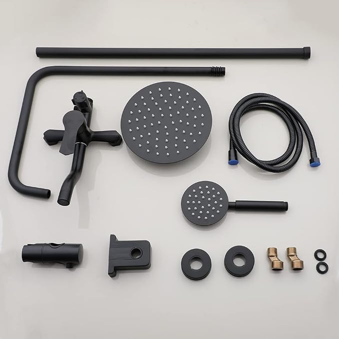 Exposed Shower System 8 Inch Rainfall Shower Head Matte Black Outdoor Shower - Image 5