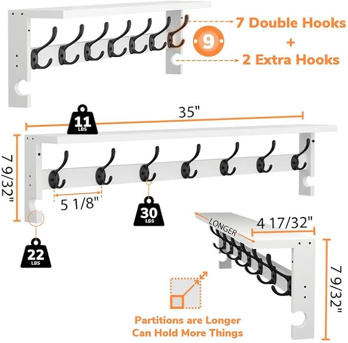 AMBIRD Coat Rack Wall Mount, 35 Inch Large Coat Hooks Wall Mounted - Image 3