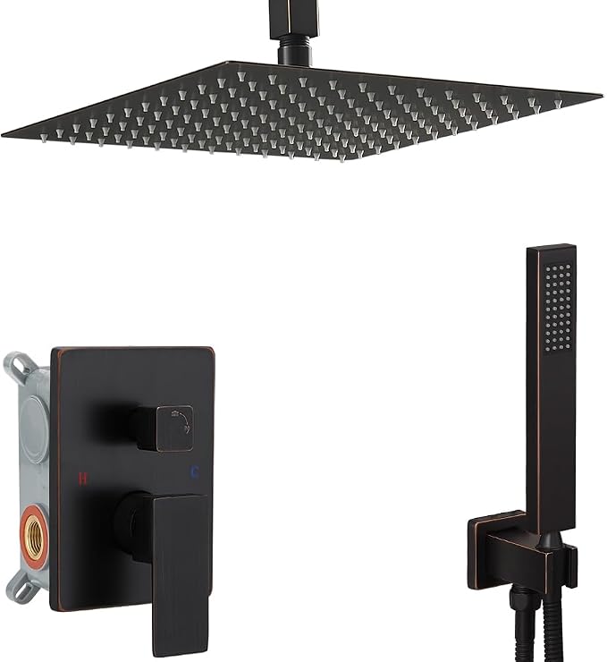 16 Inch Oil Rubbed Bronze Ceiling Mount Shower System Bathroom Luxury Rain by YCAIKOI