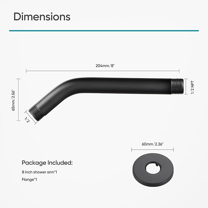 Cobbe Shower Arm with Flange and Teflon Tape, 8-Inches Wall Mounted Shower Pipe - Image 5