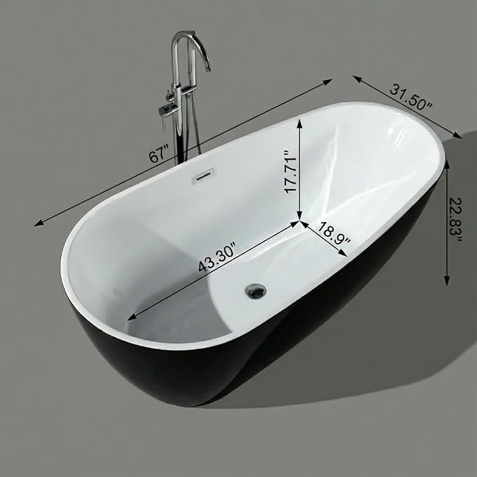 67 Inch Acrylic Freestanding Bathtub, Acrylic Soaking Bathtub - Image 2