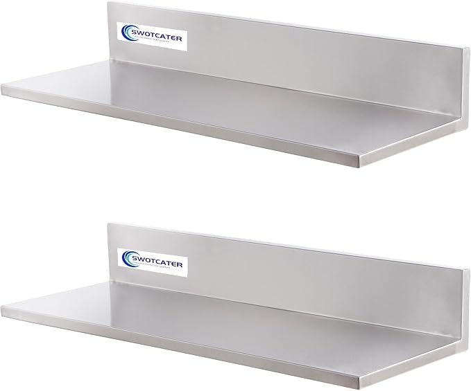 Stainless Steel Wall Shelf 8.6"x24" 60LB, 2 Packs L-Shaped Commercial Wall by SWOTCATER
