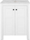 24" White Bathroom Vanity with Marble Texture Top, Traditional Standing by Solidee