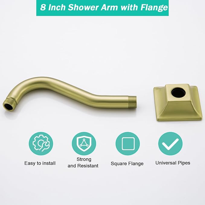 8 Inch S Shaped Curved Shower Arm, Stainless Steel Shower Head Height Extender - Image 5