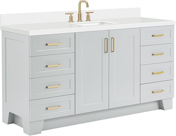 ARIEL Taylor 67" Grey Bathroom Vanity, 1.5" Edge Pure White Quartz Countertop & - Image 6