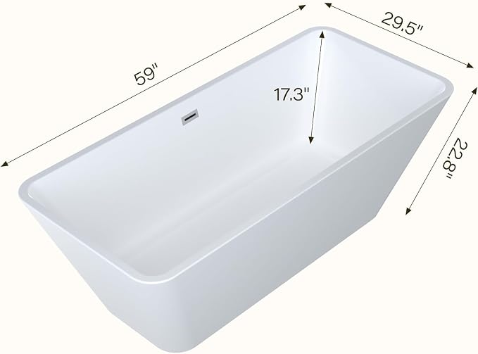 59" Acrylic Freestanding Soaking Bathtub, Matte Drain & Black Overflow - Image 7