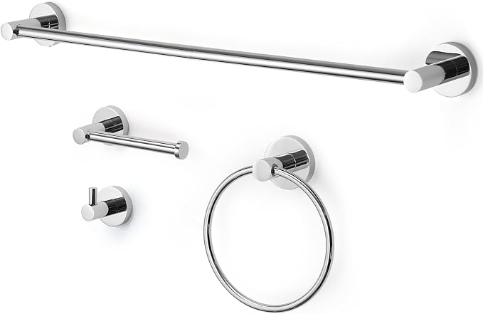 Polished Chrome Bathroom Hardware Set 4 Piece Towel bar Set, Towel Rack by Designchangeslife