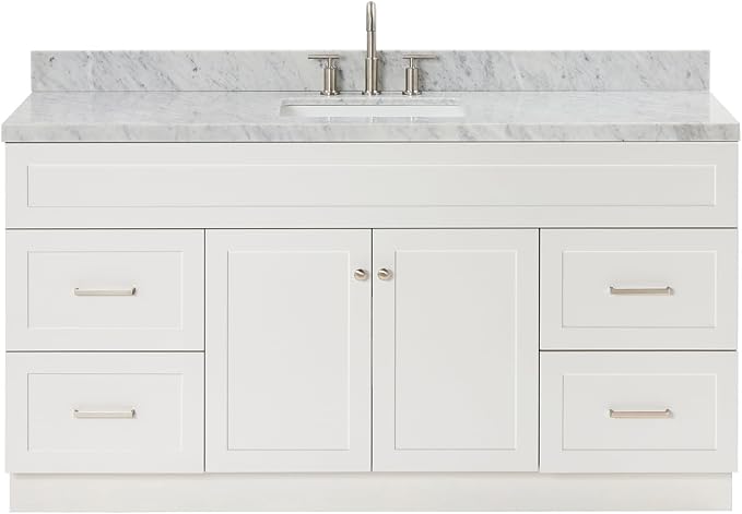 ARIEL Hamlet 67" White Bathroom Vanity, 1.5" Edge Italian Carrara Marble by Ariel