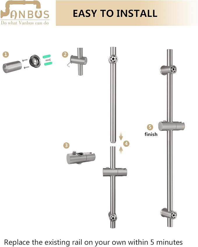 Brushed Nickel Shower Slide Bar 32-Inch - Image 5