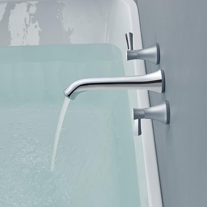 Wall Mount Tub Filler, Roman Tub Faucet Polished Chrome Brass Bathtub Faucets - Image 3