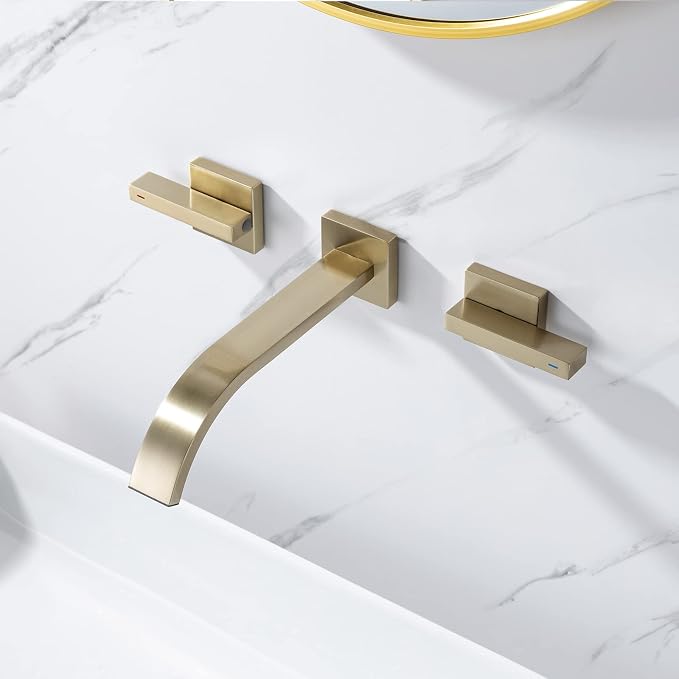 Brass Wall Faucet Brushed Gold Wall Mounted Bathroom Faucet, Wall Mount - Image 4