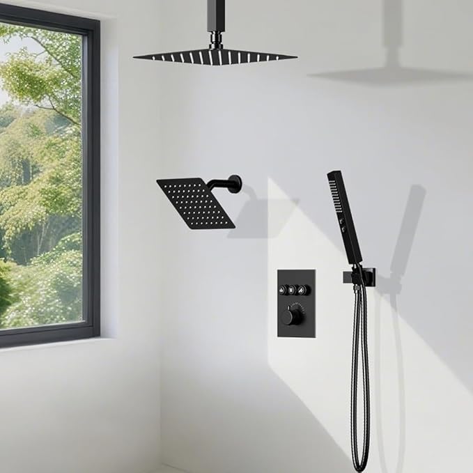 Thermostatic Shower Systems Matte Black Shower Faucets Sets, STARBATH 12+ 8" - Image 2