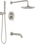 Lava Odoro Modern 3-Setting Round Rain Bathtub and Shower Faucet Set, Brushed by LavaOdoro