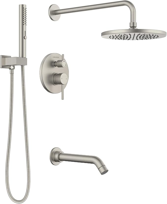 Lava Odoro Modern 3-Setting Round Rain Bathtub and Shower Faucet Set, Brushed by LavaOdoro