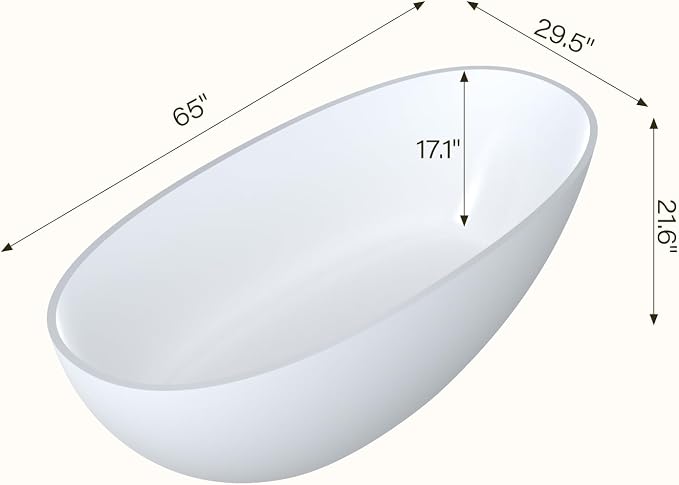 65" Resin Stone Freestanding Bathtub, Soaking Tub, Ergonomic Design, Easy - Image 2