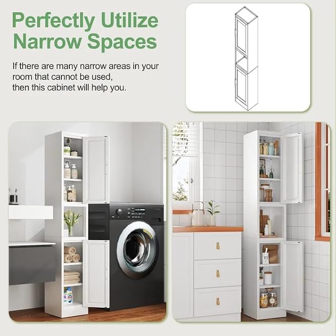 Tall Narrow Storage Cabinet 66.93" H Tall Bathroom Cabinets Metal Pantry Cabinet - Image 5