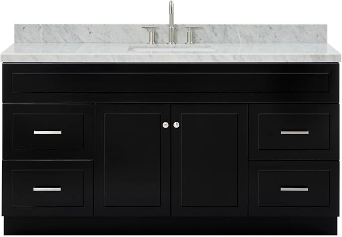 ARIEL Hamlet 67" Black Bathroom Vanity, 1.5" Edge Italian Carrara Marble by Ariel