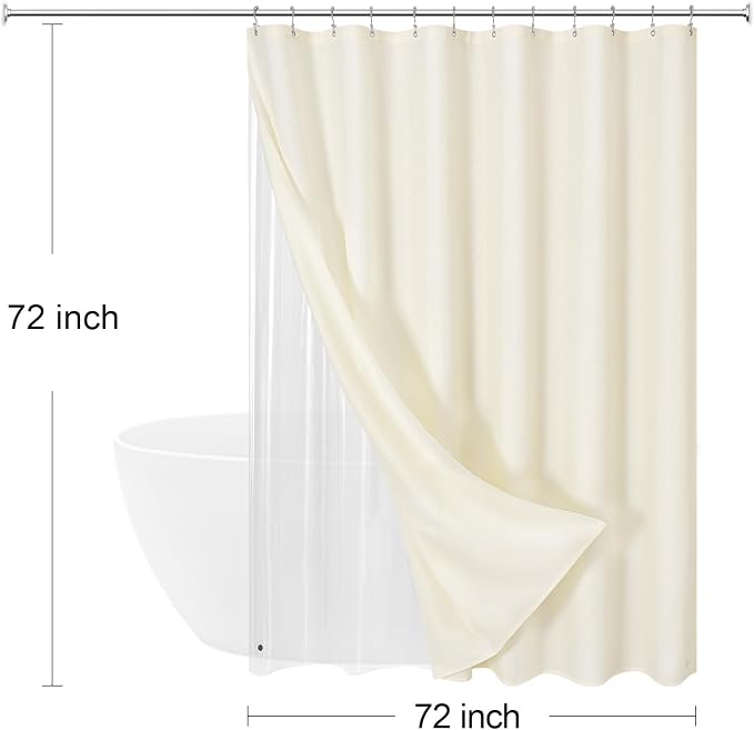 MitoVilla 3 in 1 Shower Curtain Set, Cream Boho Farmhouse Linen Textured Bath - Image 7
