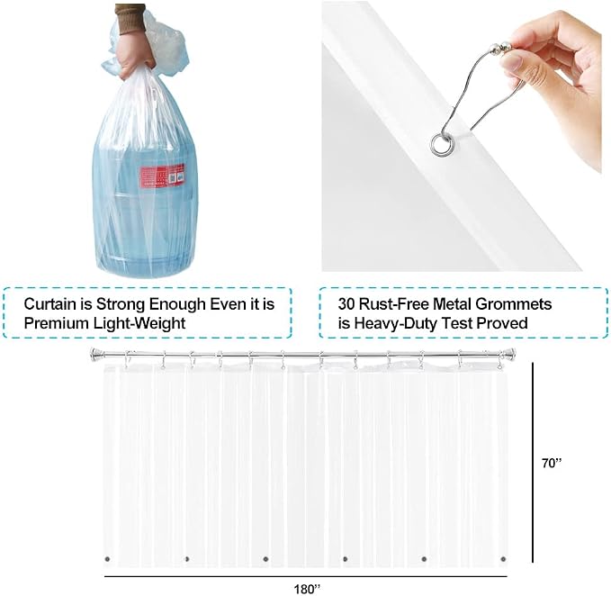 YISURE Clawfoot Tub Shower Curtain, Wrap Around Clear Shower Curtain Liner - Image 5