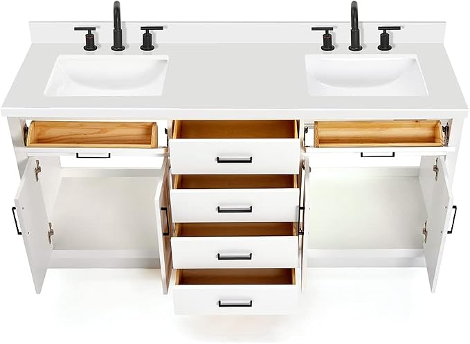 ARIEL 73" White Double Vanity, 1.5" Edge Pure White Quartz Countertop & Splash - Image 6