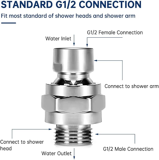 Shower Head Swivel Ball Adapter, Solid Brass Universal Shower Head Connector - Image 7