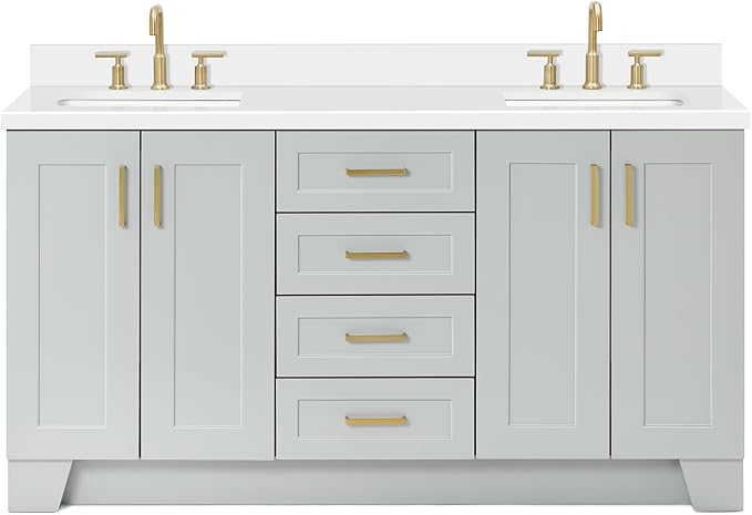 ARIEL Taylor 67" Grey Double Vanity, 1.5" Edge Pure White Quartz Countertop & by Ariel