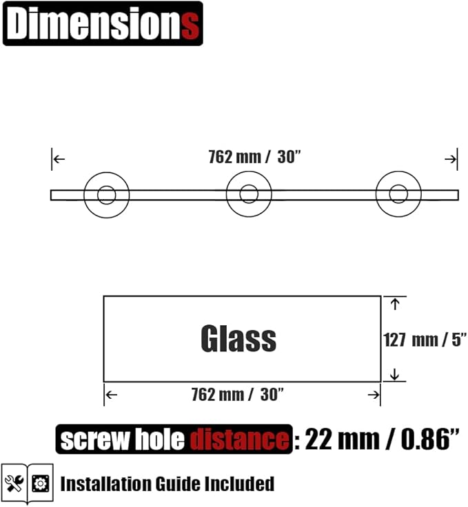 JQK Bathroom Glass Shelf, Tempered Glass Shower Storage 30 by 5 inches - Image 3